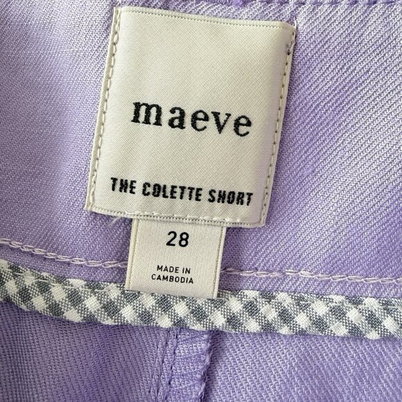 Anthropologie Maeve The Colette Shorts Womens 28 Linen Blend High Rise Purple - Picture 4 of 9